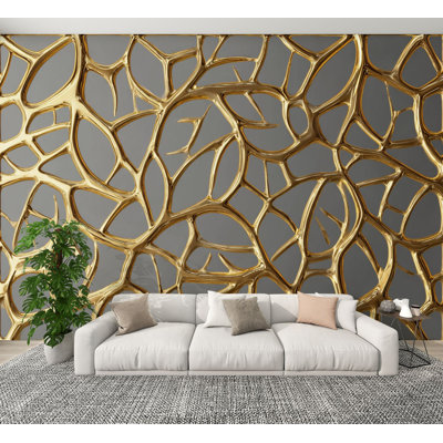 Peel and Stick Wallpaper 3D render gold lattice modern Wall Murals 100"H x 144"W Removable PVC Wall Paper Self-Adhesive Wall Paintings Art Decor for Bedroom Living Room Nursery