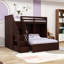 Lit superposé simple au dessus d'un lit double en bois avec ports USB, garde-robe et lumière-702847811