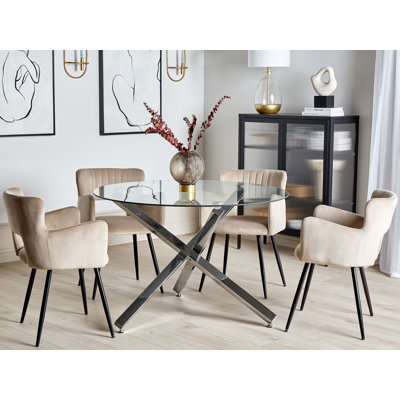 Arelly Round Glass Top Metal Base Dining Table