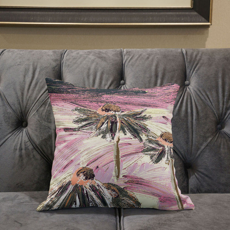  Housse et insert de coussin carré en polyester intérieur / extérieur, 16 po x 16 po, Gris / rose / crème