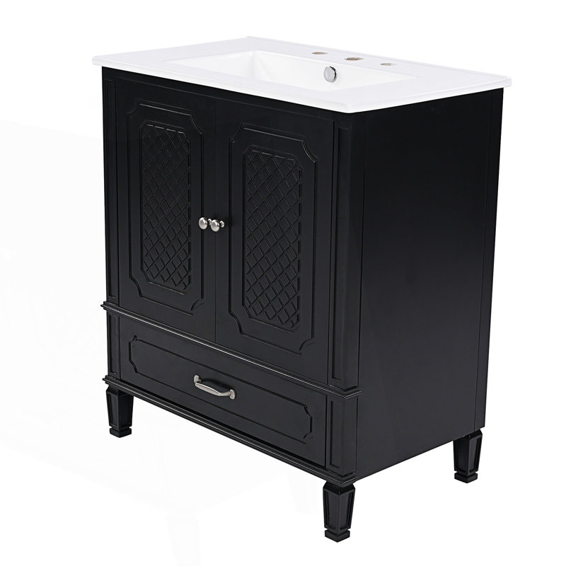 Meuble-lavabo de style rétro avec lavabo, Noir