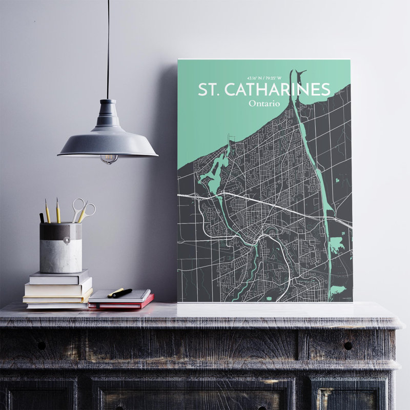 St. Catharines City Map, impression, H 27,6 po x l 19,7 po, Vert / gris