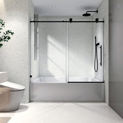 6063 Matte Black Frameless One Fixed And One Shifted Shower Door