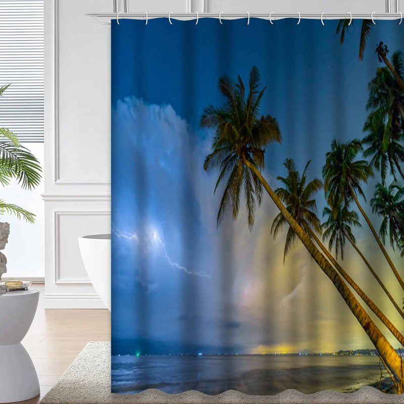 Cocotiers, plage tropicale, nuit d'été, éclairs, nuages dramatiques avec 12 crochets, L 72 po x l 72 po