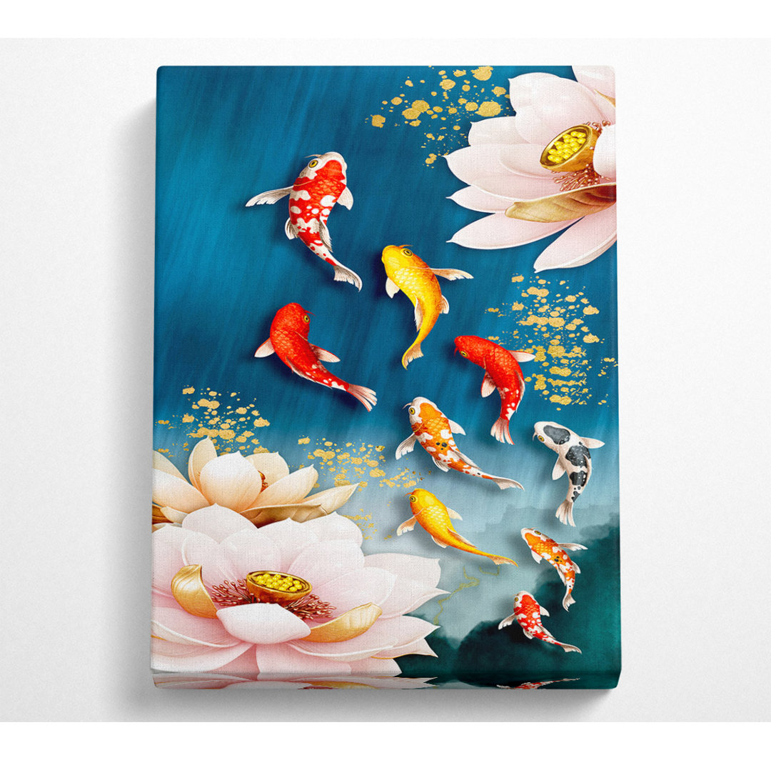 Blumen und schwimmende Fische - Druck