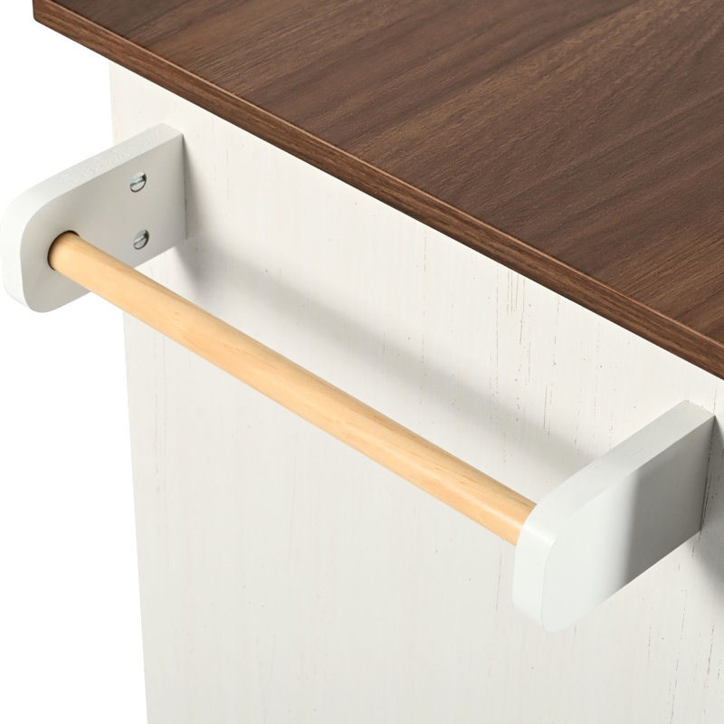 55.5" Kitchen Island, Drop Leaf, Barn Door, Power Outlet, Spice Rack, Storage, Decor Sliding Adjustable Shelf, Organization