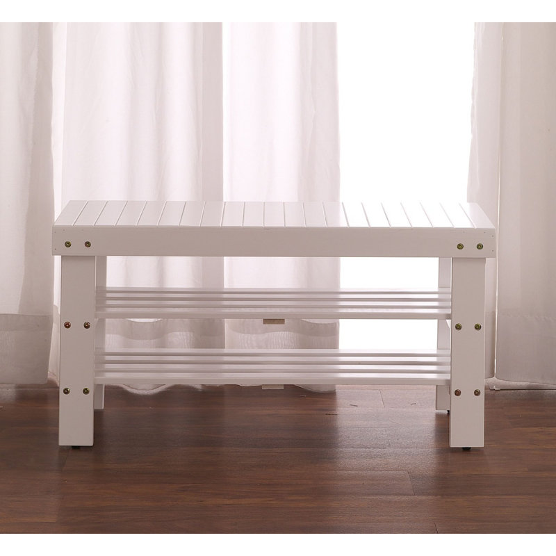 6 Pair Solid Wood Shoe Rack, White Wood