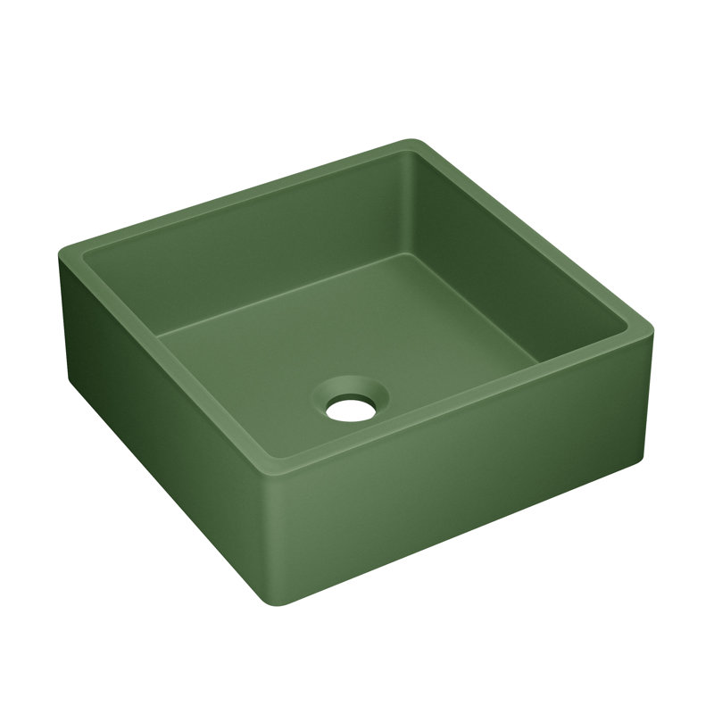 Lavabo vasque carré en béton 15,5 po Lisse , Vert royal mat
