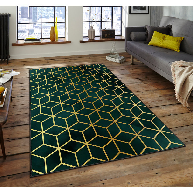 Tapis géométrique rectangulaire tissé à la machine Asilin, Rectangle 3 pi 11 po x 5 pi 11 po