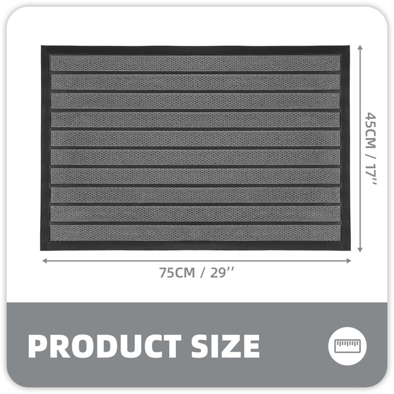 Gemmell Non-Slip Striped Doormat, 17" W x 29" L, Gray