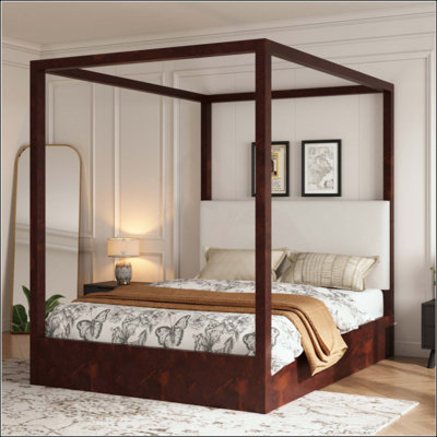 Canopy Platform Bed with Upholstery Headboard