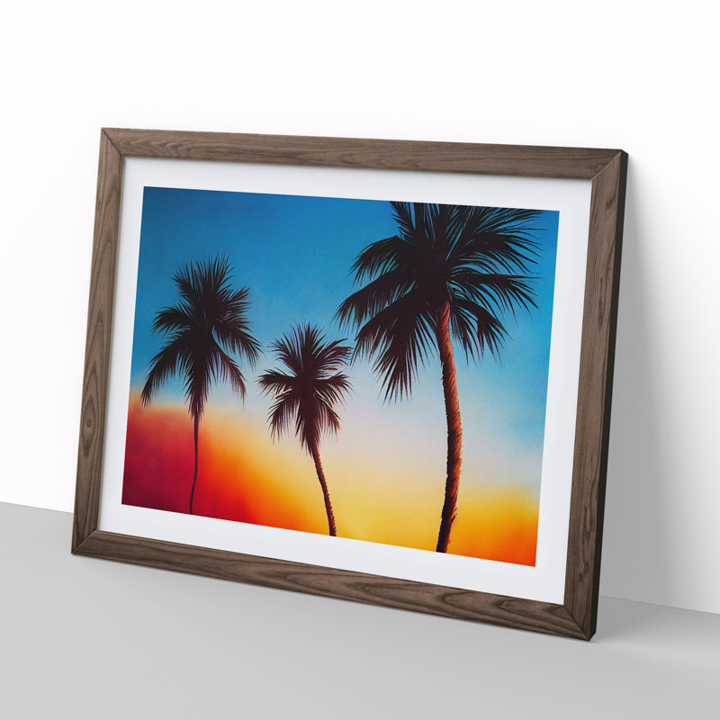 Masterful Palm Tree Sunset 1 Piece Single Picture Frame Painting, 46cm H x 64cm W x 2cm D, Walnut