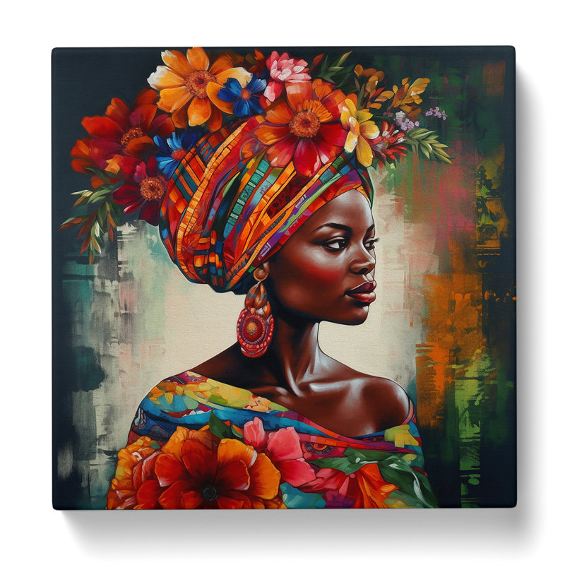 African Woman Floral No.6 - No Frame Print, 50cm H x 50cm W x 3cm D
