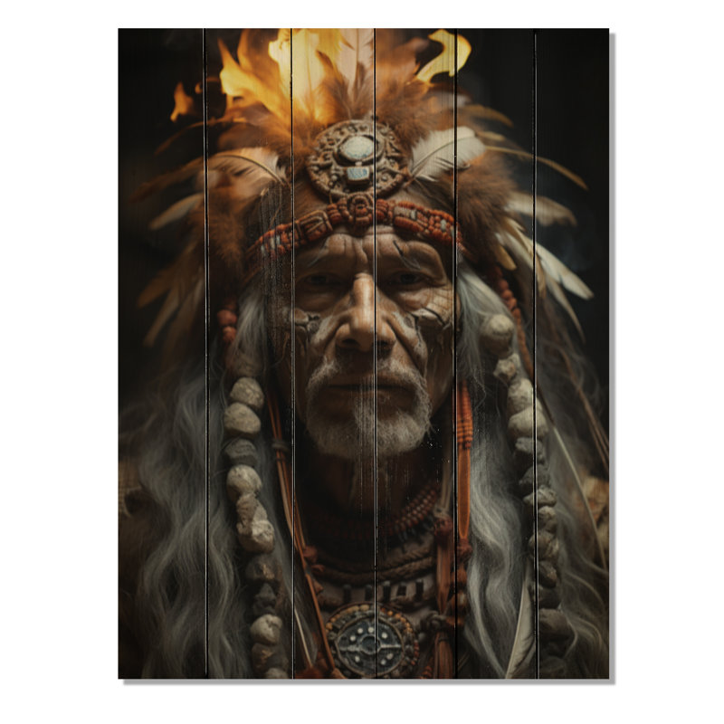 «Native Art Shamans Portrait II» sur bois, H 40 po x l 30 po x P 0,78 po