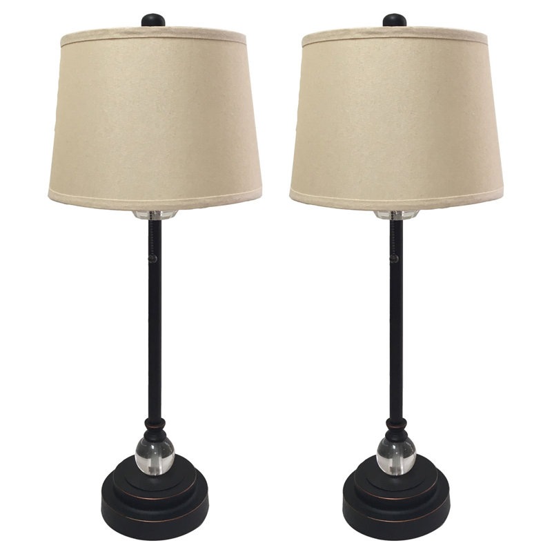 Royal Designs, Inc. Ensemble de 2 lampes de table 28 po, finition bronze huilé, abat-jour en lin beige