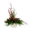Holiday Centerpiece With Pine, Berries, Pinecones, And Decorative Bird