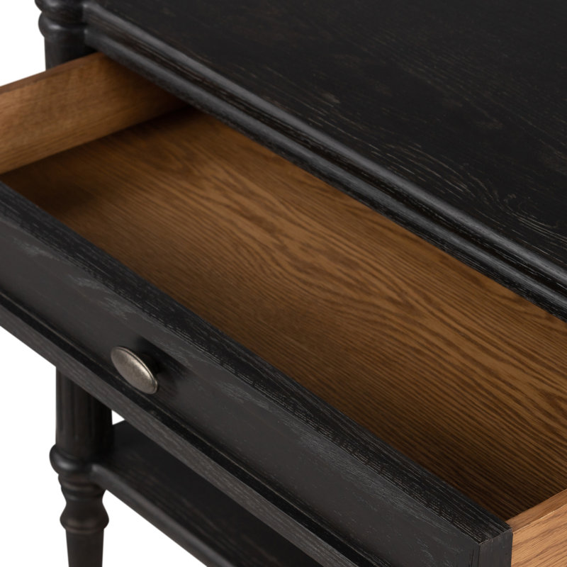 Toulouse 1 - Drawer Solid Wood Nightstand, Distressed Black