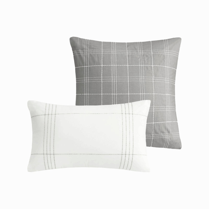 Ensemble de couette jacquard surdimensionnée en coton 6 pièces, blanc/gris, pour lit double