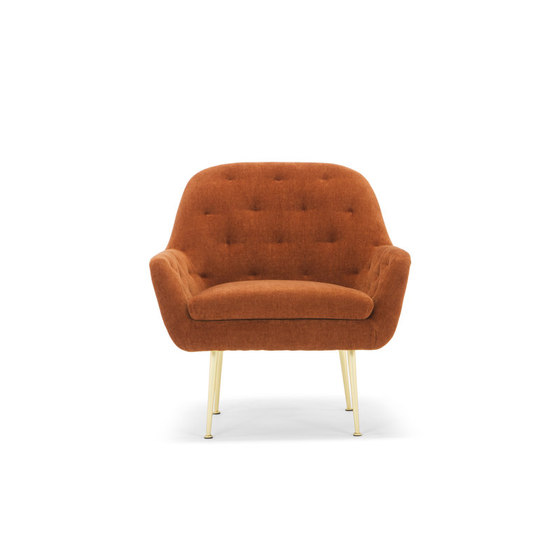 Fauteuil capitonné en polyester de 31 po de largeur, Velours rouille orange