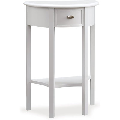 Solid Wood Demilune Hall Console With Dovetailed Drawer And Display Shelf, Hand-Painted White Finish