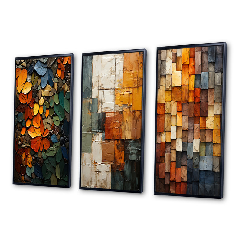 «Hardedge Art Earthy Euphony II», 3 pièces sur toile, Cadre noir, H 20 po x l 36 po