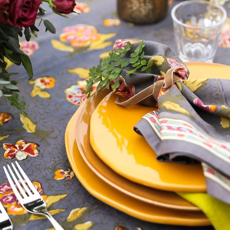 Pansy 100% Cotton Square Napkins, Grey