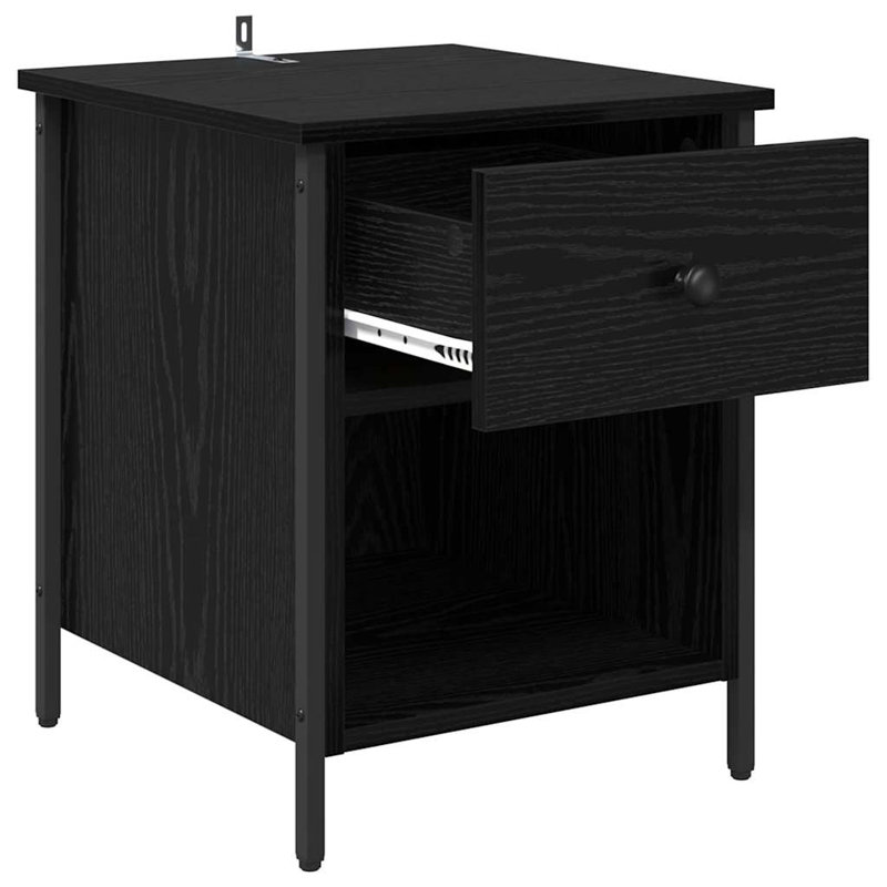 40cm W Manufactured Wood Bedside Table, Black Oak