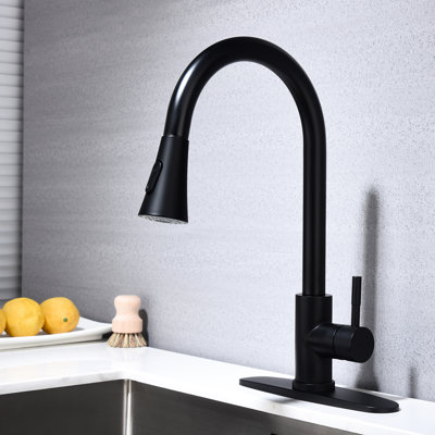 Robinet de cuisine avec bec rétractable, acier inoxydable, noir mat, buse rotative à 360 ° pour un jet d'eau pratique, revêtement anti-corrosion, poignée simple