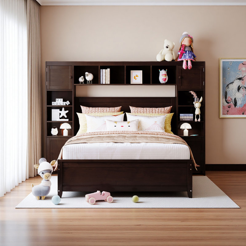 Lit double avec armoire et tablette tout-en-un