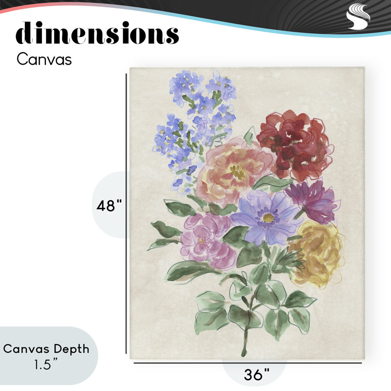Fleurs mixtes sur toile parchemin, design par June Erica Vess, H 48 po x l 36 po
