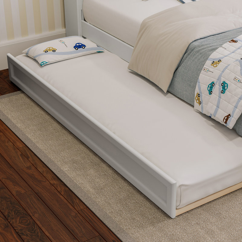 Lit gigogne en bois massif Sanvir, Blanc, Lit simple