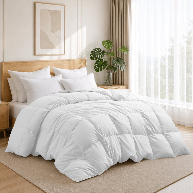 Housse de couette légère toutes saisons en plumes d'oie, White, Twin