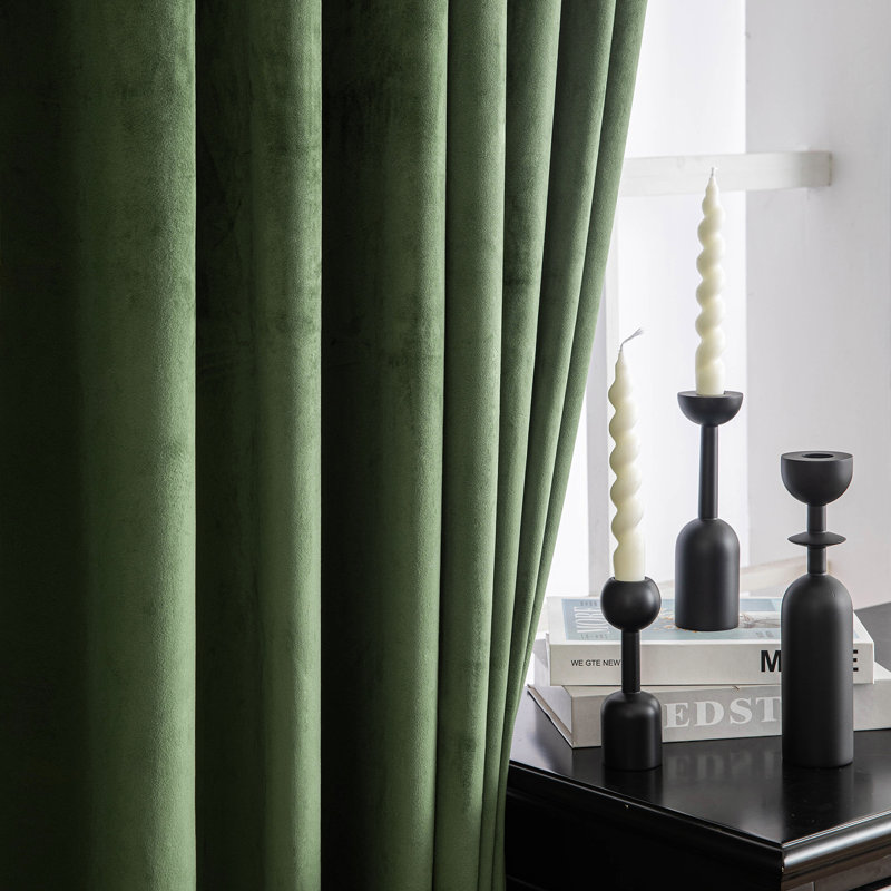Lauier Velvet Blackout Curtain Pair, Green, 52" W x 96" L