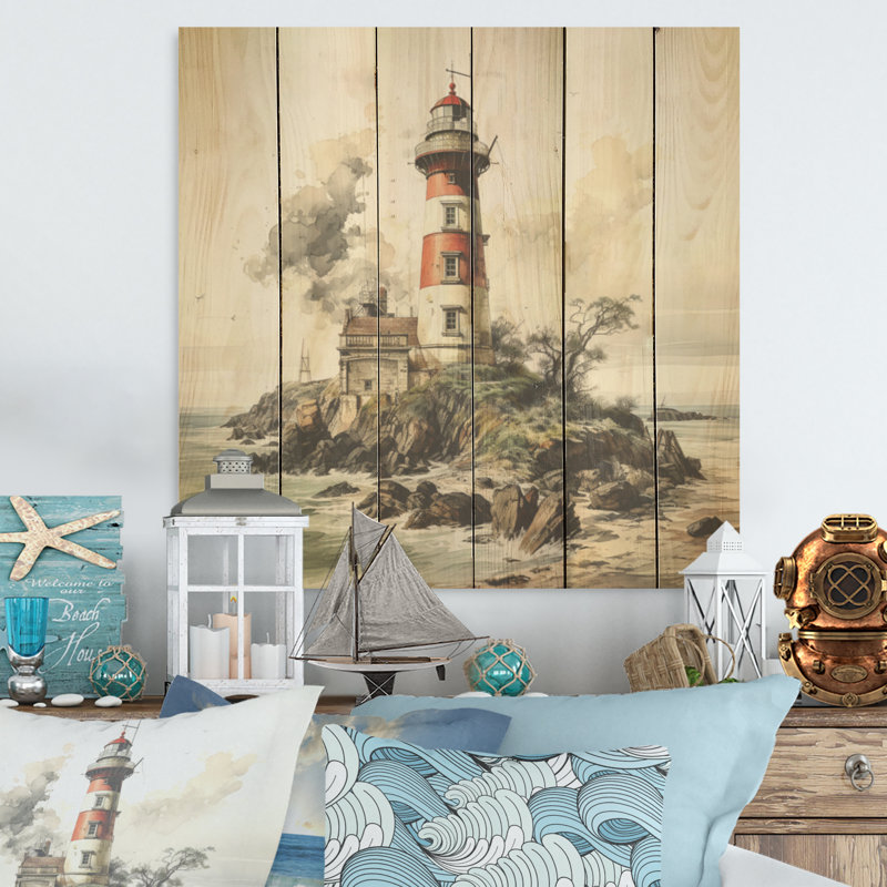 Phare, décor Moody - art mural en bois sur bois de pin naturel, H 25 po x l 25 po