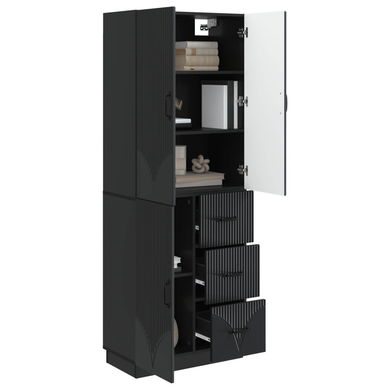3 -Door 3 -Drawer 3 -Shelf Storage Cabinet, Black