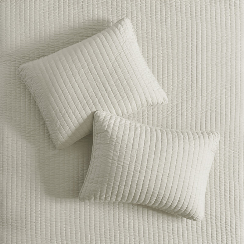 Beige Microfiber Reversible Full Quilt Set
