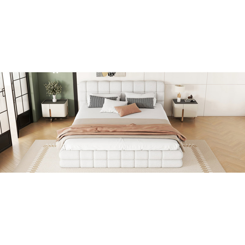 White Upholstered Queen Bed, Construction With Solid Wood & , Headboard For Extra Support, No Box Spring Required Size Pine + Frame, Needed, 8'' - 10'' Mattress Thickness, 500Lbs Capacity