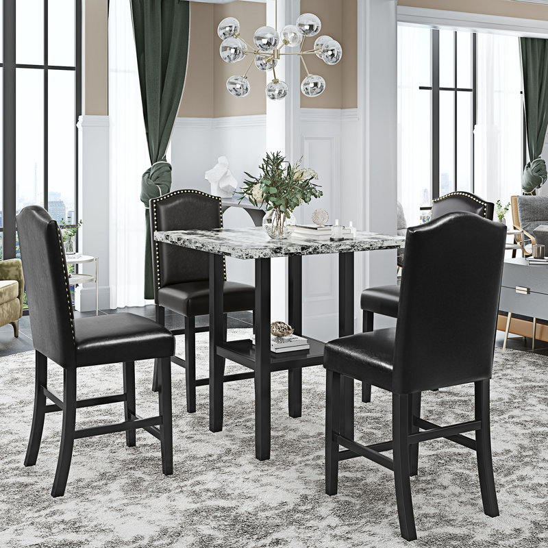 Reinolf 4 - Person Four Leg Dining Set, White/Black