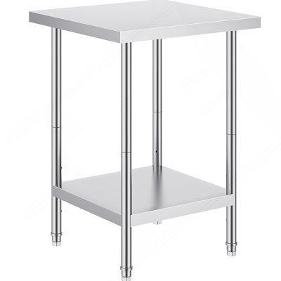 Stainless Steel Prep Table, 24 X 24 X 34 Inch, Heavy Duty Metal Worktable With 3 Adjustable Height Levels, Commercial Workstation For Kitchen Garage Restaurant Backyard