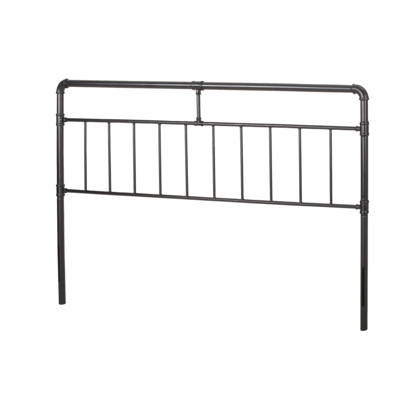 Industrial Style King Size Headboard With Iron Construction, Piped , Flat Black Finish, 75.17 In Depth Bed Headboard, Tube Frame, Details, 2.05 Width