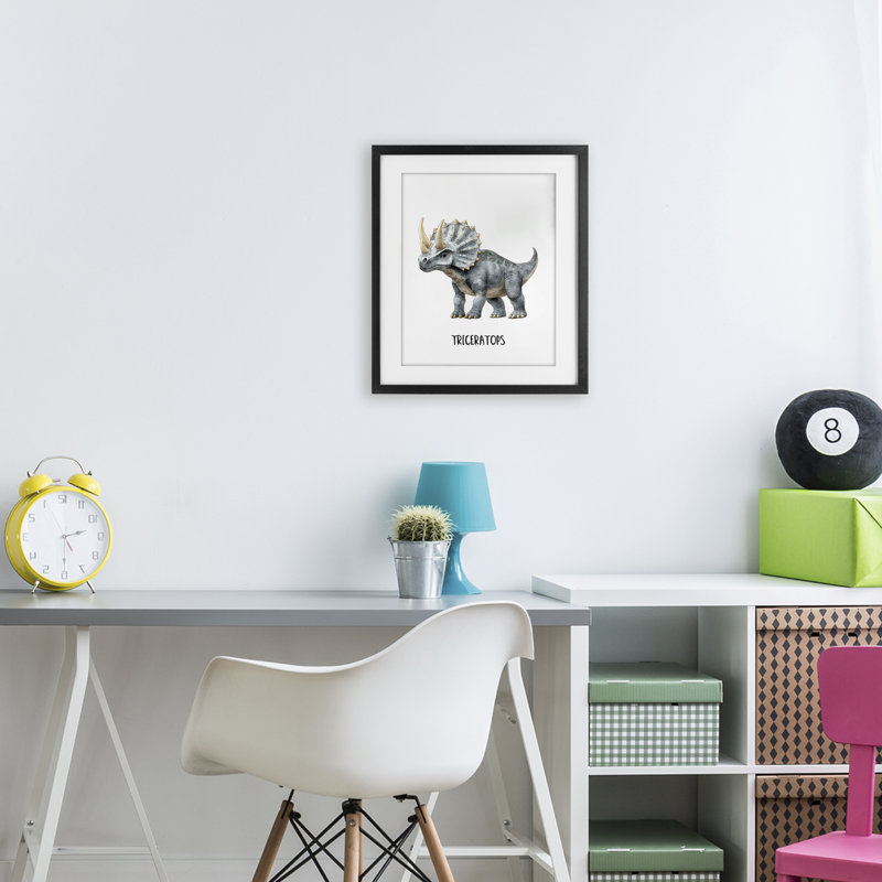 «Meet The Triceratops», reproduction d'art sous verre encadrée par Christine Simpson Art, H 16 po x l 13 po