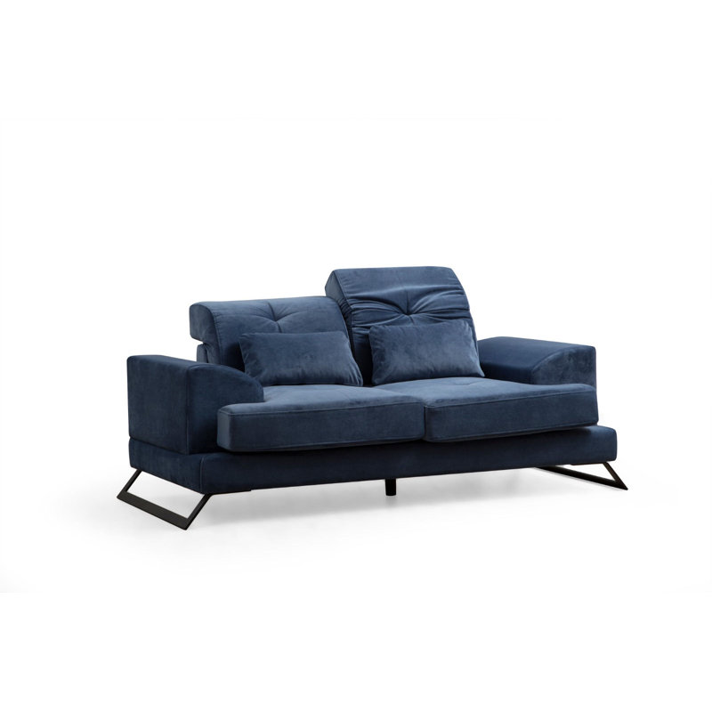 Élégant canapé 2 places, bleu marine | Cadre en bois de hêtre et en carton, 72,8 po x 39,4 po x 36,2 po | Tissu 100% polyester, dossier réglable, rembourrage en mousse gris doux | Design industriel moderne, nettoyage à sec, pieds en métal noir mat