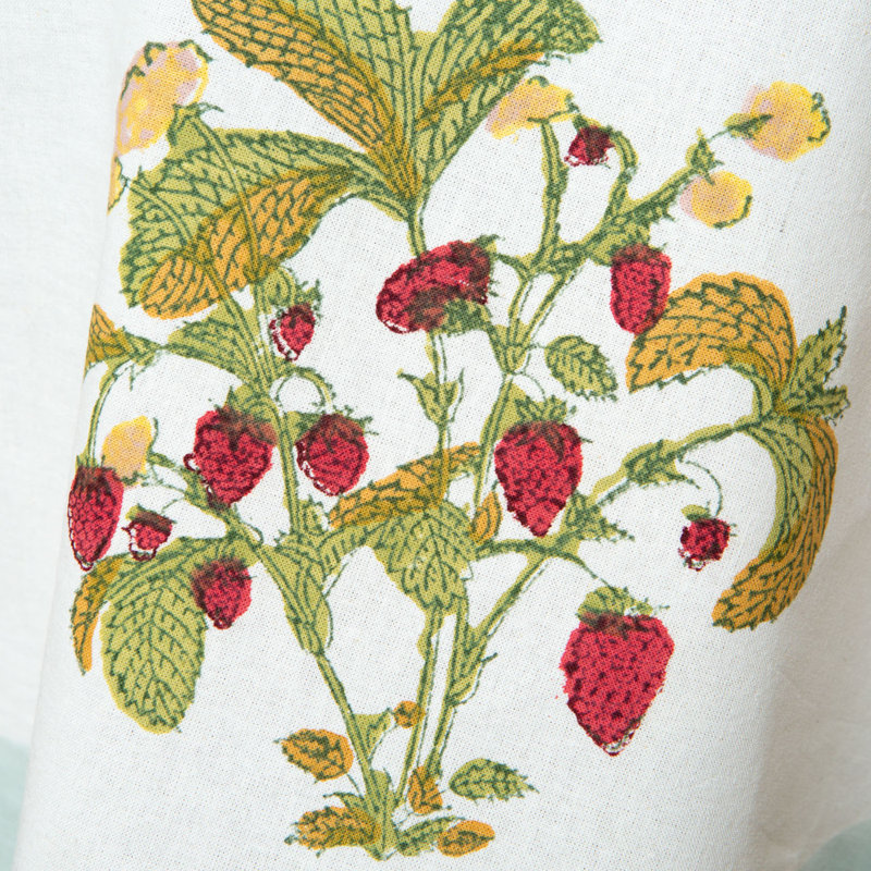 Strawberry Handmade Floral Tablecloth, Blue, 90” Square