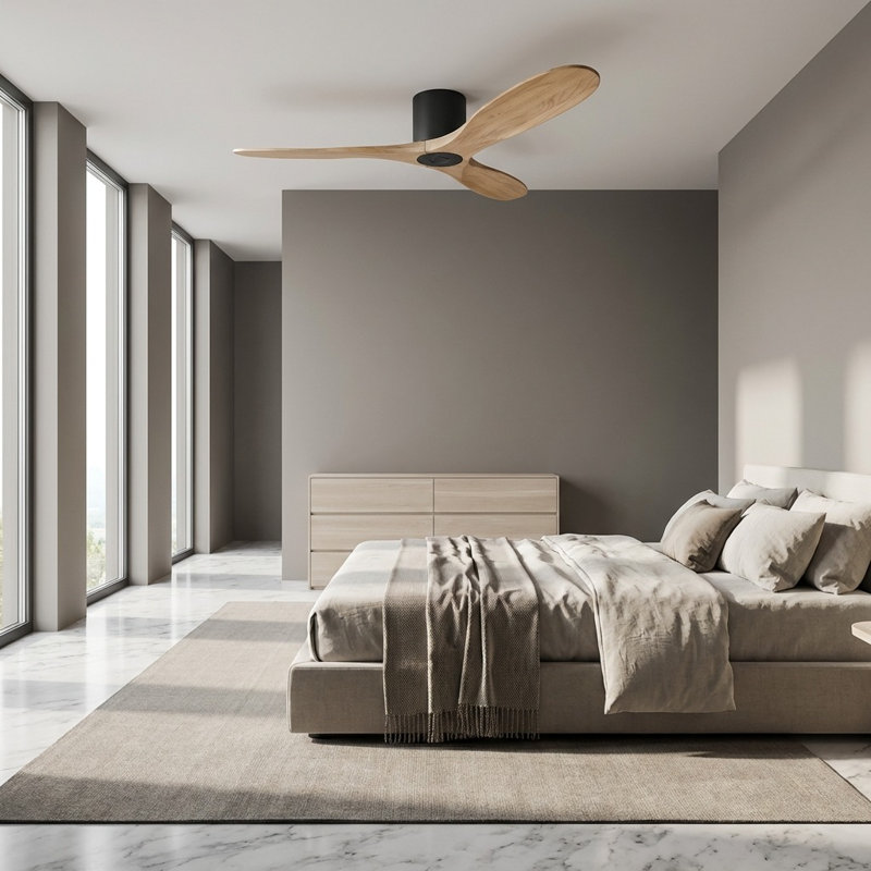 Ventilateur de plafond Maverick Smart Hugger, Natural Honey, Noir mat, 52 po de largeur