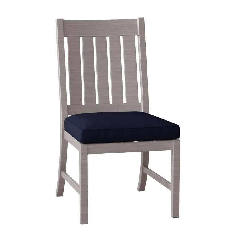 Club Patio Dining Side Chair with Cushions, Welt, Linen Navy, Oyster