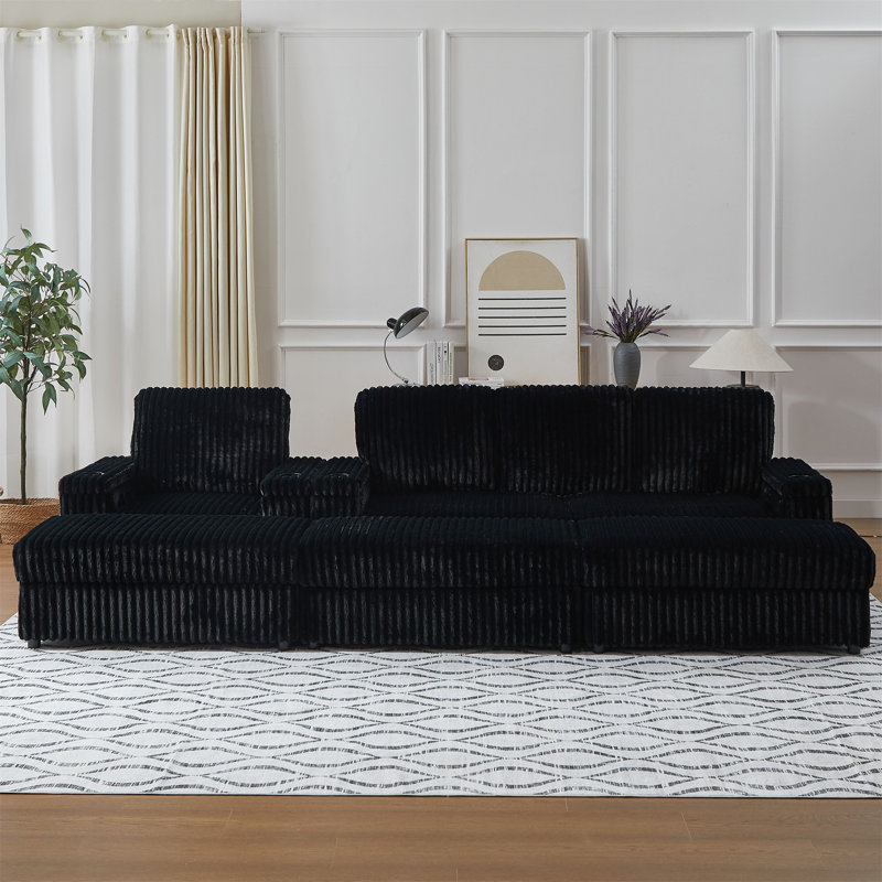 Canapé inclinable simple en velours côtelé avec canapé 3 places, Noir