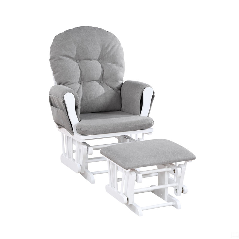 Fauteuil coulissant et repose-pieds en bois et tissu