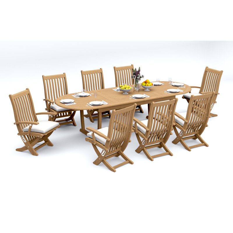 7 Pcs Grade-A Teak Wood Dining Set: 118" Double Extension Mas Oval Trestle Leg Table And 6 Warwick Reclining Arm Chairs #11Wa2706