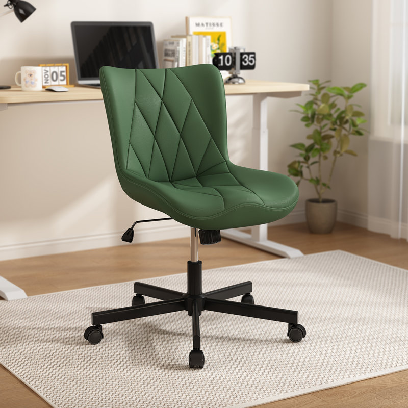 Fauteuil de bureau d'ordinateur sans accoudoirs, fauteuil de bureau ergonomique en cuir à dossier moyen avec roulettes et support lombaire pour la maison