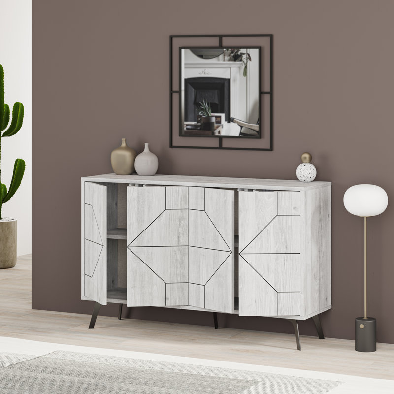 Dune Console Sideboard Geometric Design Wide 123cm, Ancient White